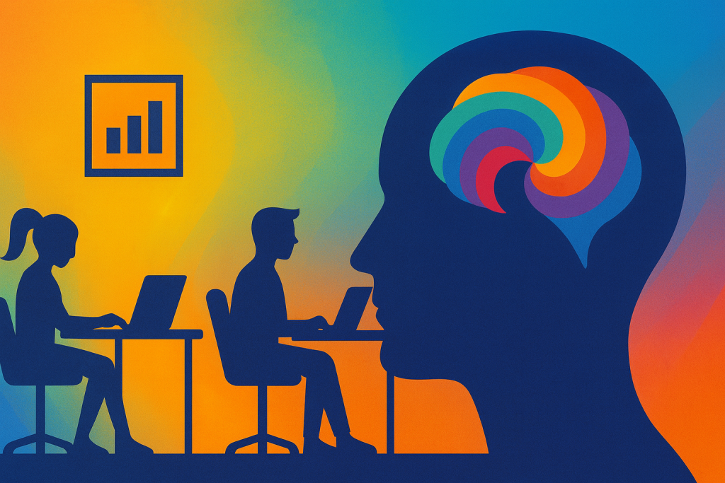 Two people working together showing diversity, equity and inclusion (DEI) in the workplace with neurodivergent people